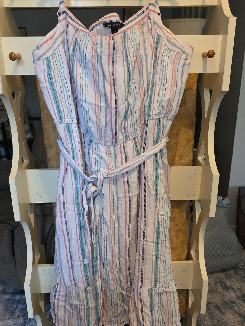 Lane Bryant Striped Sleeveless Tie-Waist Sundress - Pastel Stripes